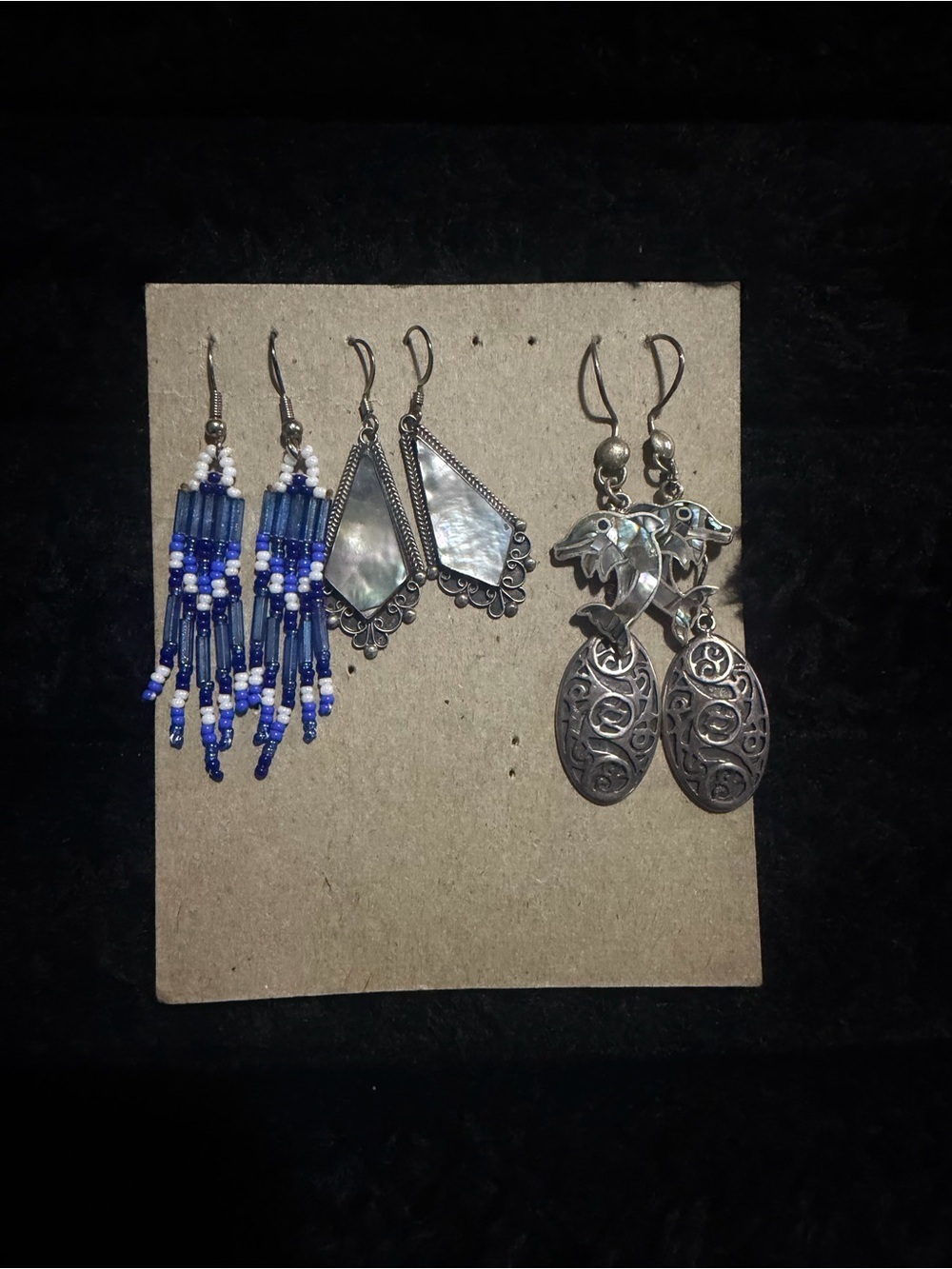 VTG Artisan Handmade bohemian costal silver tone earrings 3 sets